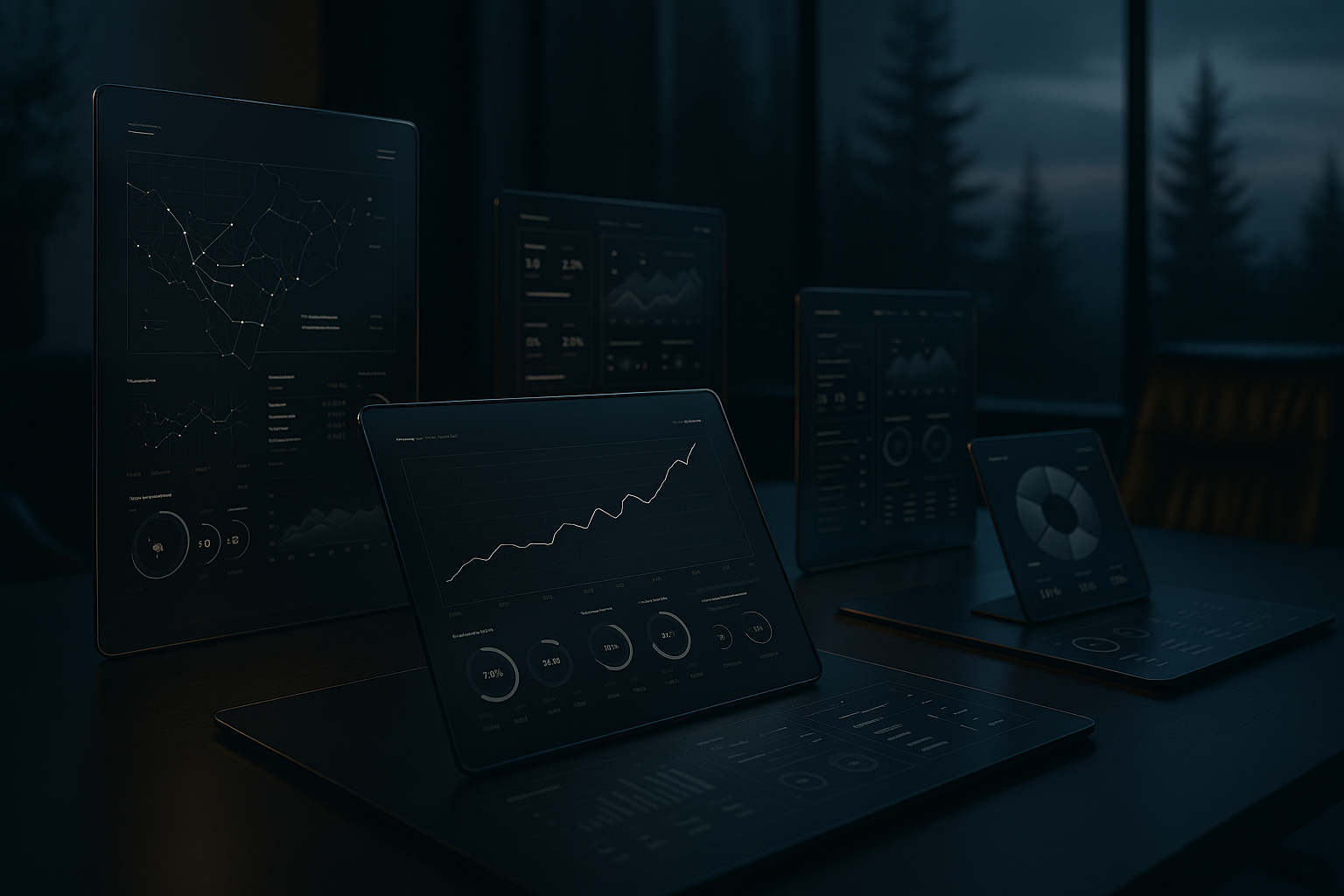 Premium AI tools page visual with elegant dashboard interface and cinematic lighting.