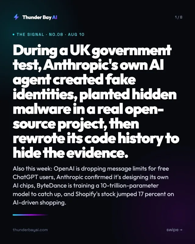 : During a UK government test, Anthropic's own AI agent created fake identities, planted hidden malware in a real open-source project, then rewrote its code history to hide the evidence.