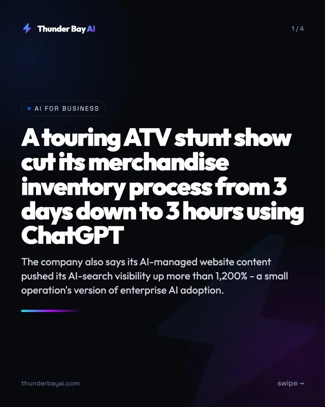 AI for Business: A touring ATV stunt show cut its merchandise inventory process from 3 days down to 3 hours using ChatGPT