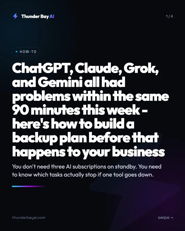 How-To: ChatGPT, Claude, Grok, and Gemini all had problems within the same 90 minutes this week - here's how to build a backup plan before that happens to your business