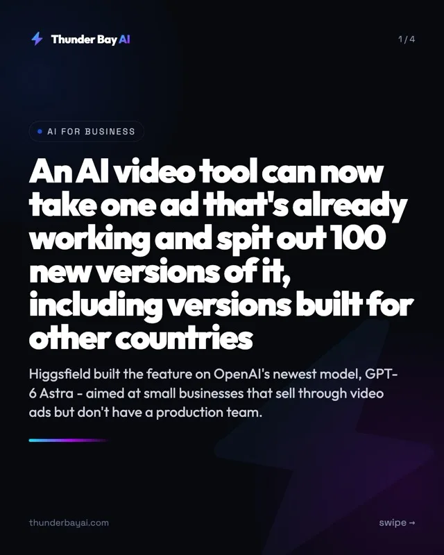 AI for Business: An AI video tool can now take one ad that's already working and spit out 100 new versions of it, including versions built for other countries