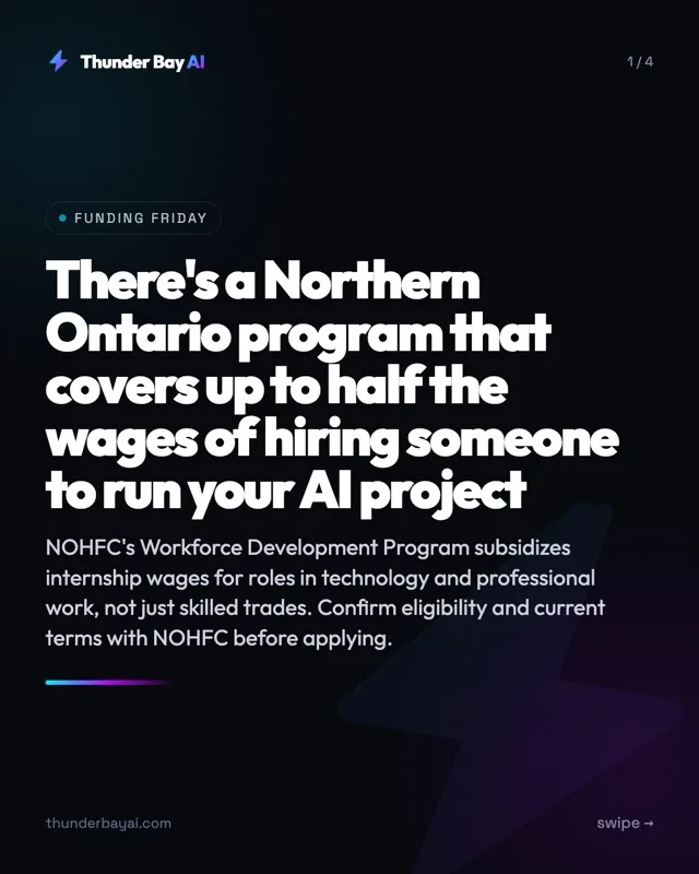 Funding: There's a Northern Ontario program that covers up to half the wages of hiring someone to run your AI project